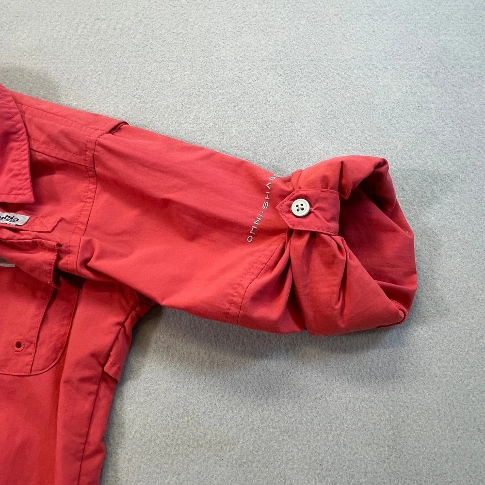 Columbia PFG Fishing Shirt Boys Sm 8 Coral Long Sleeve Roll Tab Omni-Shade READ